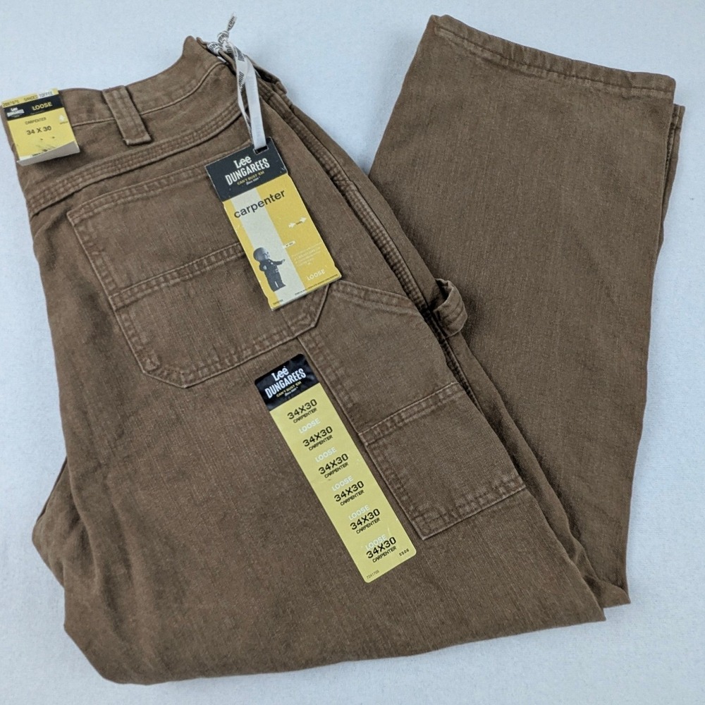 Lee Dungarees Mens Carpenter Pants 34x30 Loose Fit 90's Work Tan Utility NWT